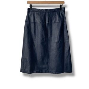 NWT TERRY LEWIS Leather Midi Skirt Navy Blue Size 14
